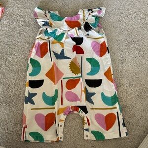 FARM Rio White Multicolor Geometric Ruffle Romper